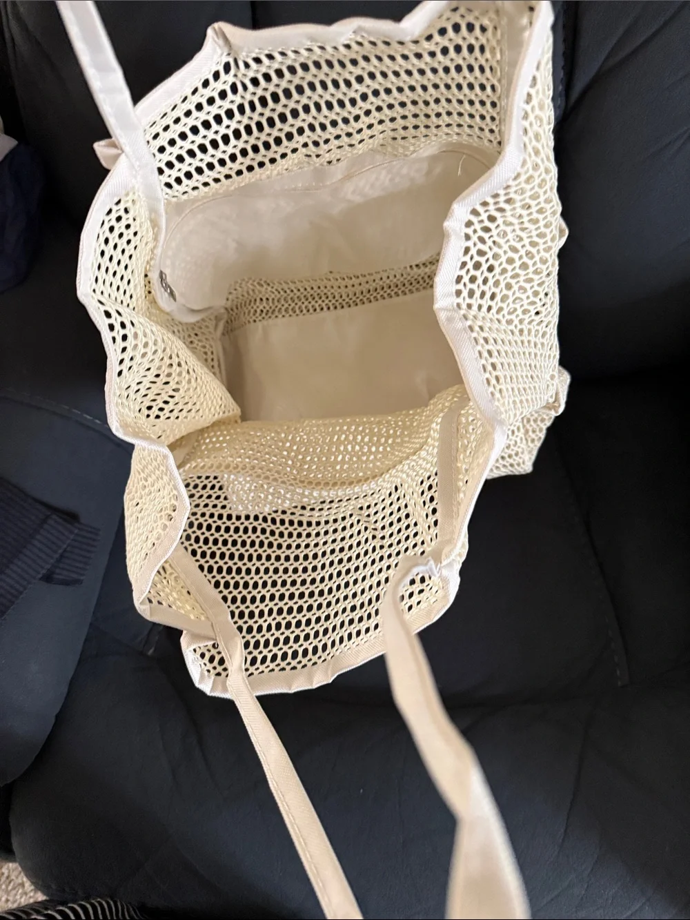 Cream Mesh Tote Bag with Shoulder Straps
